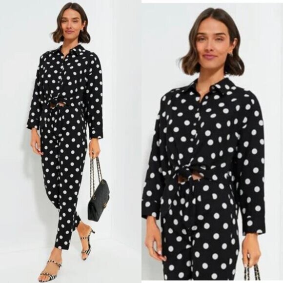 Tuckernuck Juliana Polka Dot Tie Front Blouse NWT Black White Size S - Picture 4 of 10